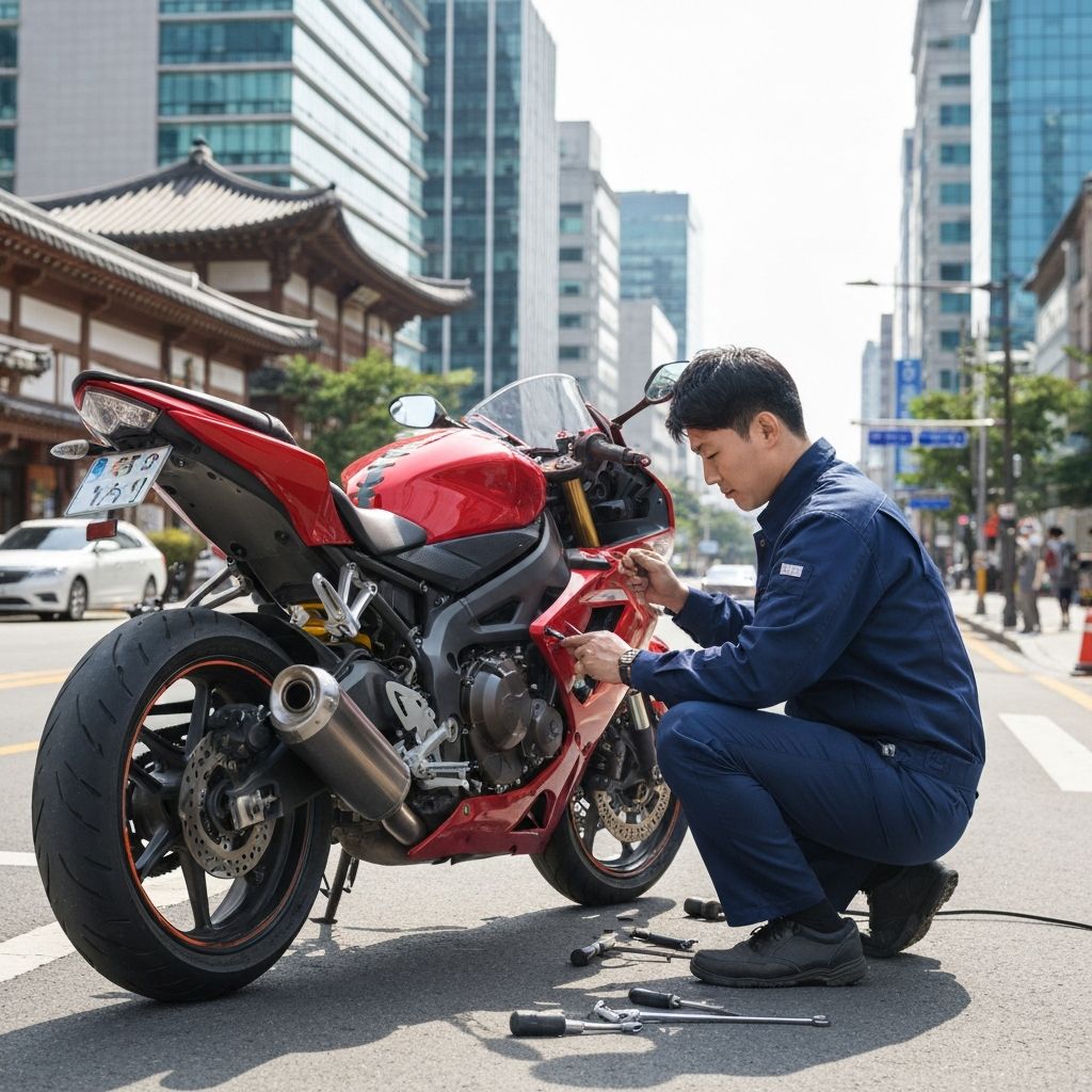 에어바이크 출장 수리 전문 정비사가 현장에서 오토바이를 수리하는 모습